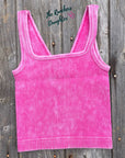 Hot Pink Ribbed Crop Tank with Reversible Neckline