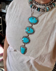Massive Lariat Necklace – Kingman Turquoise – 19.5 Inch Sterling Silver Paperclip Chain – 8 Inch Drop – Native Made by T. Nez Sr.