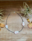 Sterling Silver Choker – 3 Flat Pink Conch Teardrops – 14.5" Approx.