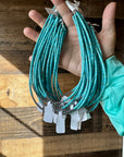3 mm Sterling Silver Pearls choker with magnesite darker turquoise heishi - western jewelry