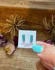 Mini Rectangle Stud Earrings – Kingman Turquoise – Sterling Silver – Zuni Made