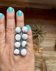 White Buffalo Turquoise Ring – 8-Stone Adjustable Long Statement Ring