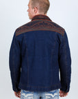 Mens Ethnic Aztec Denim Jacket - Indigo