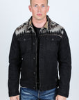 Mens Ethnic Aztec Denim Jacket - Dark Indigo