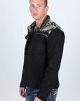 Mens Ethnic Aztec Denim Jacket - Dark Indigo