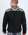 Mens Ethnic Aztec Denim Jacket - Dark Indigo