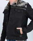 Mens Ethnic Aztec Denim Jacket - Dark Indigo