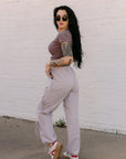 The Leighton Bow Track Pant in Almond