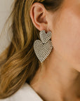 The Moxie Rhinestone Heart Earrings in Silver