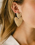 The Moxie Rhinestone Heart Earrings in Gold