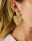 The Moxie Rhinestone Heart Earrings in Gold