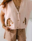 The Della Cropped Western Cardigan in Pink