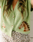 The Della Cropped Western Cardigan in Green
