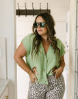 The Della Cropped Western Cardigan in Green