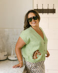 The Della Cropped Western Cardigan in Green