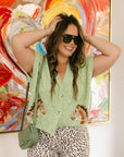 The Della Cropped Western Cardigan in Green