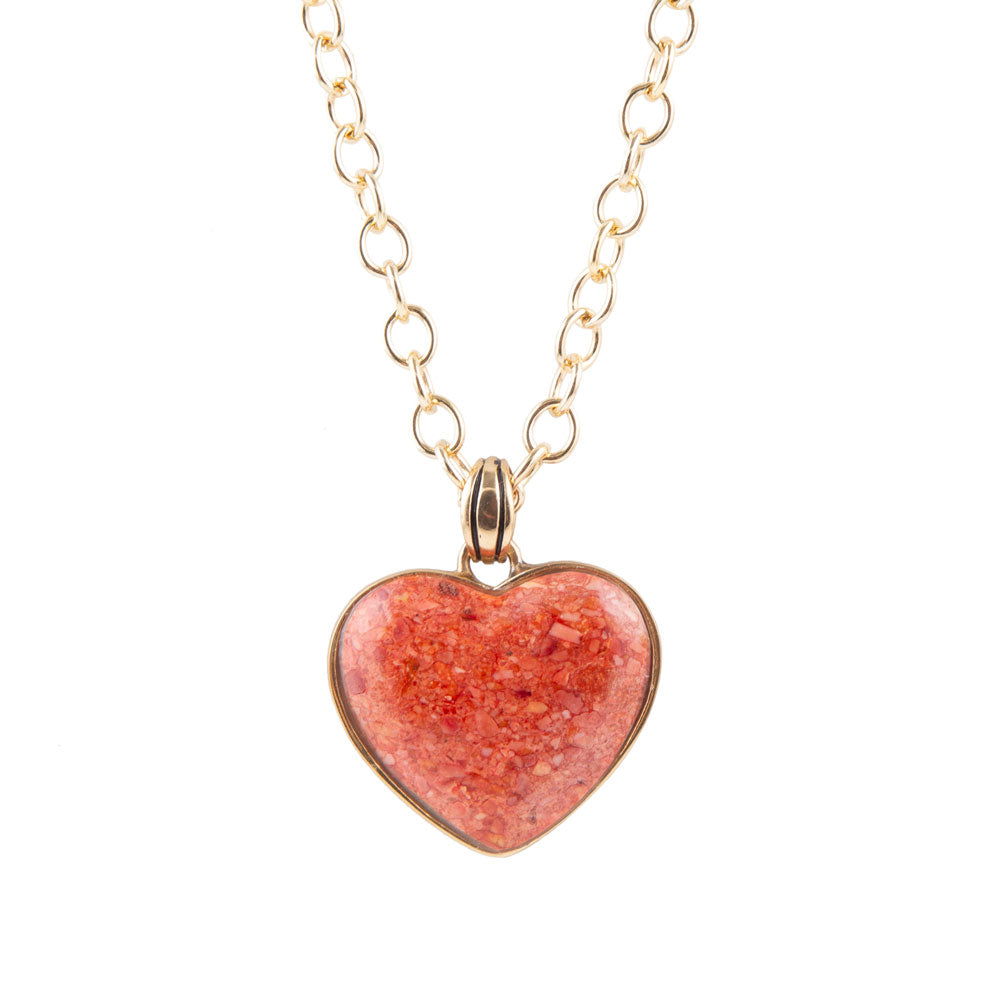 Orange Sponge Coral Golden Heart Pendant Necklace