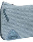 European Cotton Dressage Saddle Pad - Light Blue with Crystals & Light Blue/Silver Twisted Rope Trim