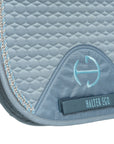European Cotton Dressage Saddle Pad - Light Blue with Crystals & Light Blue/Silver Twisted Rope Trim