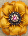 Yellow Gardenia Leather Flowers - 1" Crystal Conchos - Options