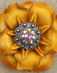 Yellow Gardenia Leather Flowers - 1" Crystal Conchos - Options