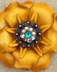 Yellow Gardenia Leather Flowers - 1" Crystal Conchos - Options