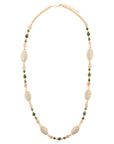 Green Jade and Pink Sunstone Golden Necklace
