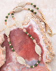 Green Jade and Pink Sunstone Golden Necklace