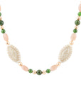 Green Jade and Pink Sunstone Golden Necklace