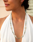 Green Jade and Pink Sunstone Golden Necklace