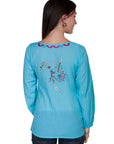 L/s Button Up Peasant Blouse W/emb - E103