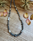 Graduated Barrel Bead Necklace – 24 Inch – Sterling Silver Saucer & Barrel Beads