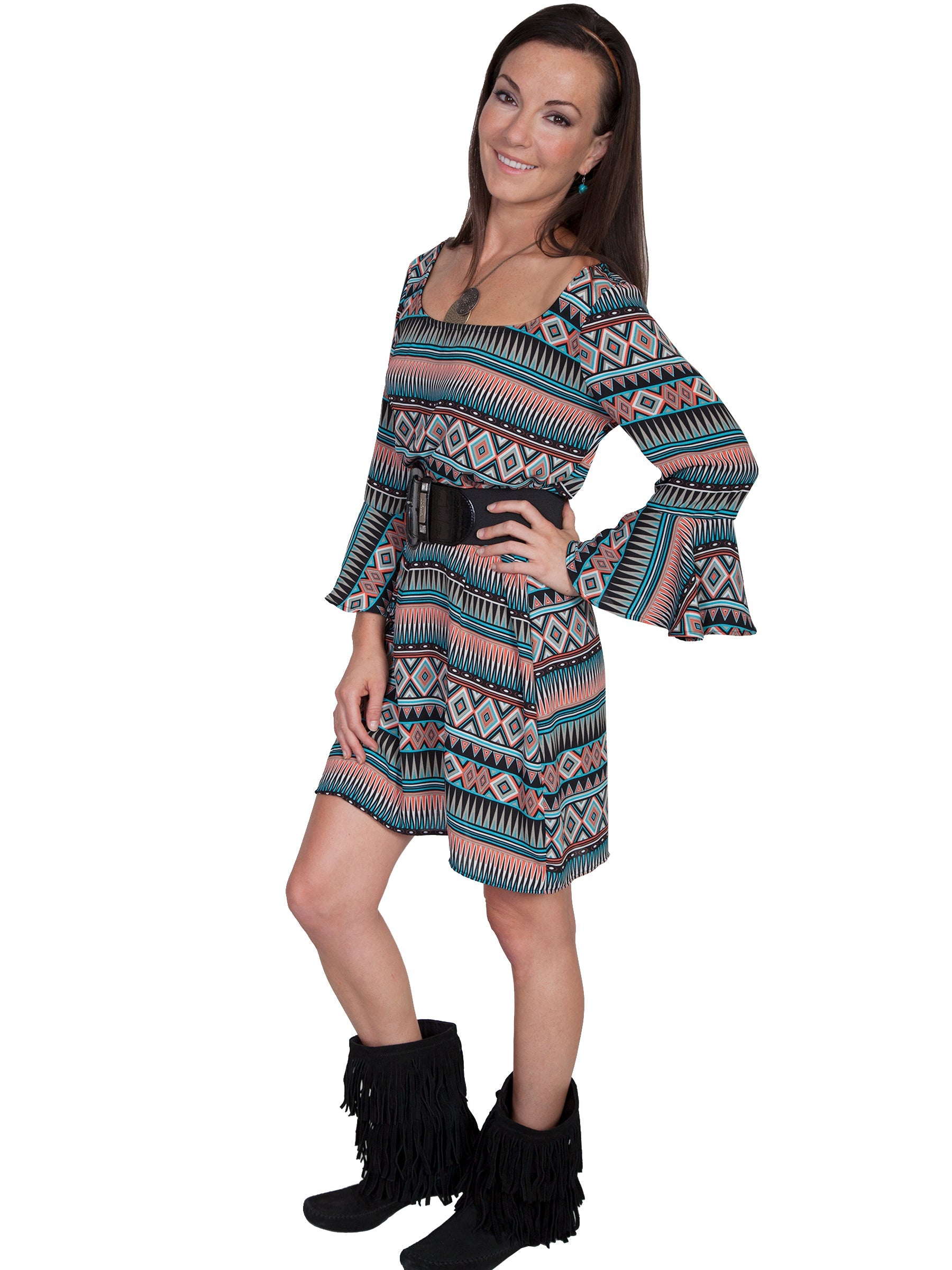 34"dress W/scoopneck & Ruffle 3/4slv - E155