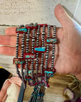 Pink/blue Double Strand Necklace – 13” Beaded – Sterling Silver Pearls & Rectangle Variscite Turquoise