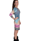 Border Print Peek A Boo Dress - E192
