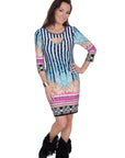Border Print Peek A Boo Dress - E192