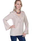 V-neck Blouse W/fringe & Bellsleeves - E250