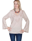 V-neck Blouse W/fringe & Bellsleeves - E250