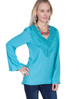 V-neck Blouse W/fringe & Bellsleeves - E250
