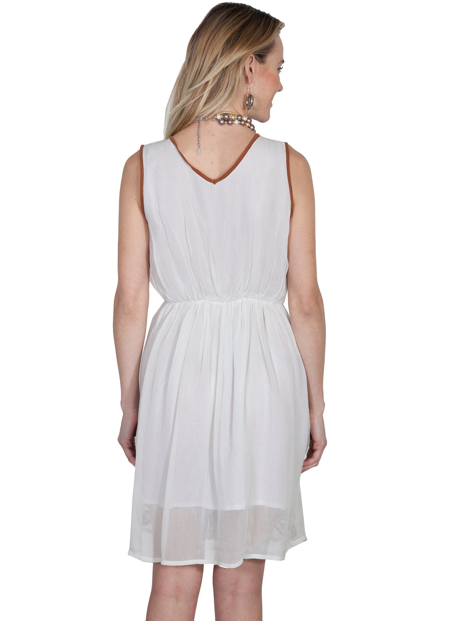 V-neck Dress W/emb Bodice/hemline - E293