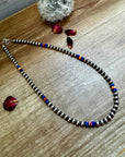 18 inch 6 mm Sterling Silver Pearls necklace lapis and spiny