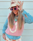 The Woven Horseshoe Sweater Vest in Pink