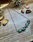 Green Turquoise Chip Necklace – Sterling Silver Pearl Accent – Paperclip Chain