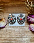 Large Concho Earrings with Red Spiny Oyster – Sterling Silver