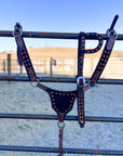 Sunrise Orange on Chocolate Suede BuckStitch Betty Bikini Breast Collar and Headstall set