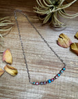 Paperclip Chain Necklace – 4mm Sterling Silver Pearls & Pink-Blue Sea Sediment – 16.5"