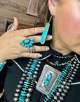Turquoise block white tear drop earrings