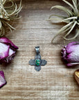 Zia Symbol Pendant with Green Sonoran Gold Turquoise – Sterling Silver – Native Made by K. Billah – Fits 8mm