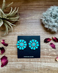 Cluster earrings stud - sterling silver and turquoise