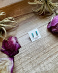 Mini Rectangle Stud Earrings – Kingman Turquoise – Sterling Silver – Zuni Made